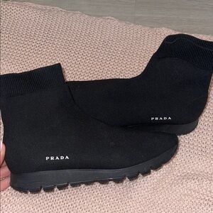 Original Prada Black  Ankle Sock Sneakers USED ONCE
